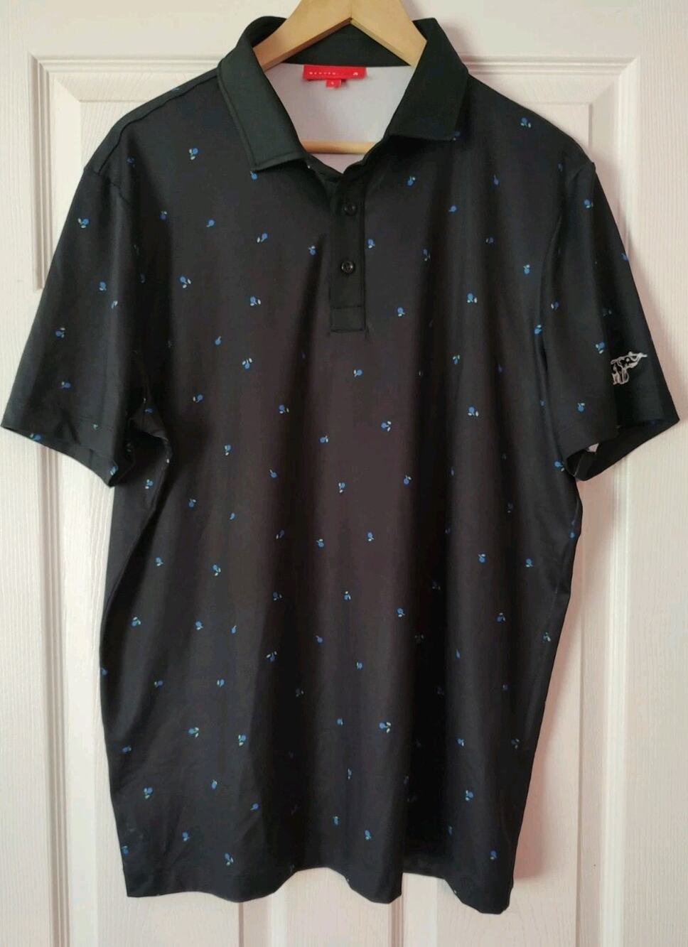 Men's Redvanly Golf Polo Shirt Black Ditsy Floral Performance Stretch - Large